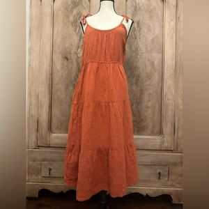 NWOT LUCKY BRAND RUST COLOR MIDI DRESS WITH TIE STRAPS SIZE SMALL
